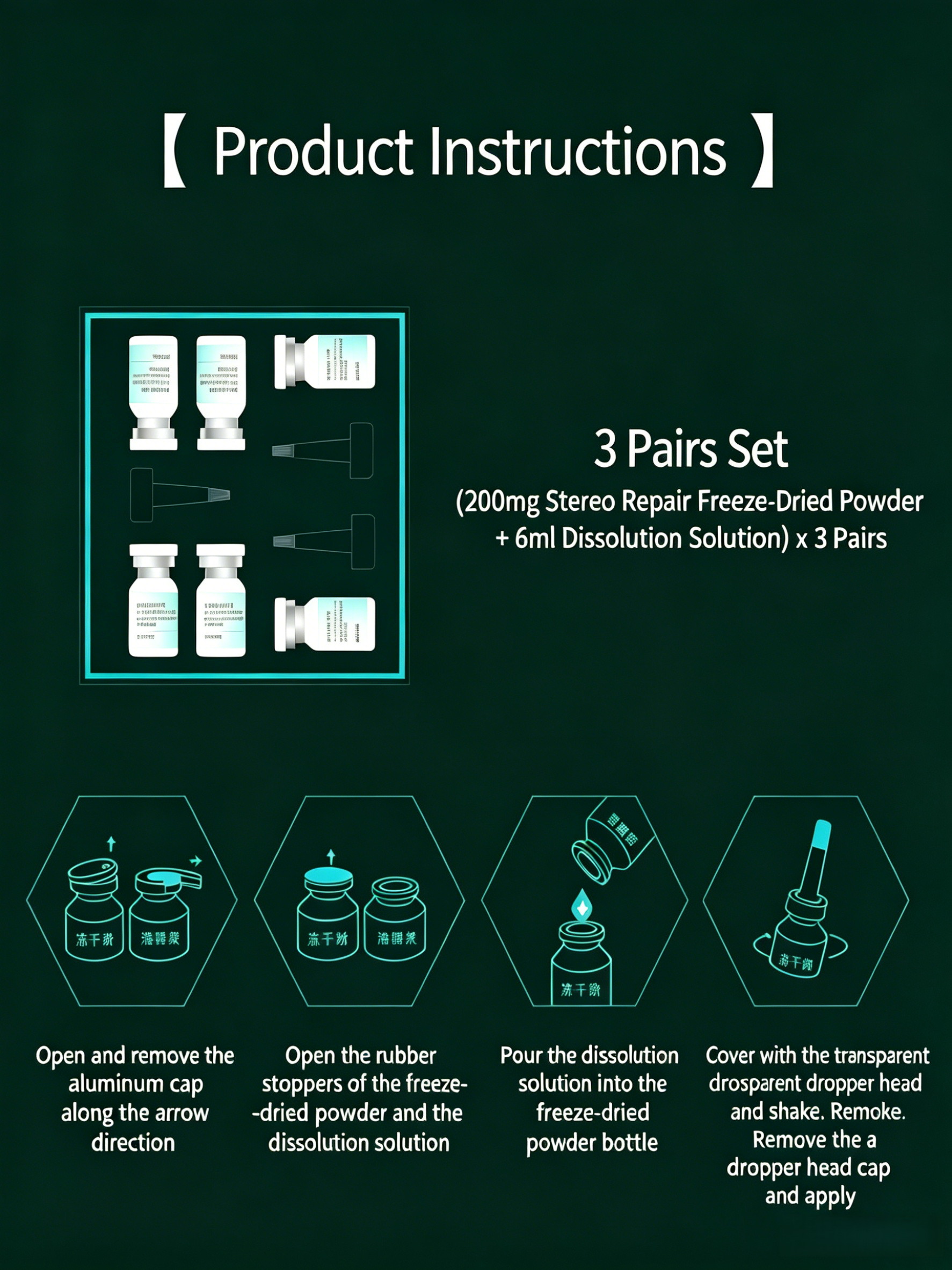 Stereo Repair Freeze-Dried Powder, 3-Pair Box,Patented Nano Collagen Lyophilized Ampoule Serum, TVC Transdermal Absorption Skin Barrier Rebuild Formula, 8 No Added Fragrance/Alcohol/Mineral Oil Repair Powder for Sensitive Acne Skin & Post-Beauty Treatment