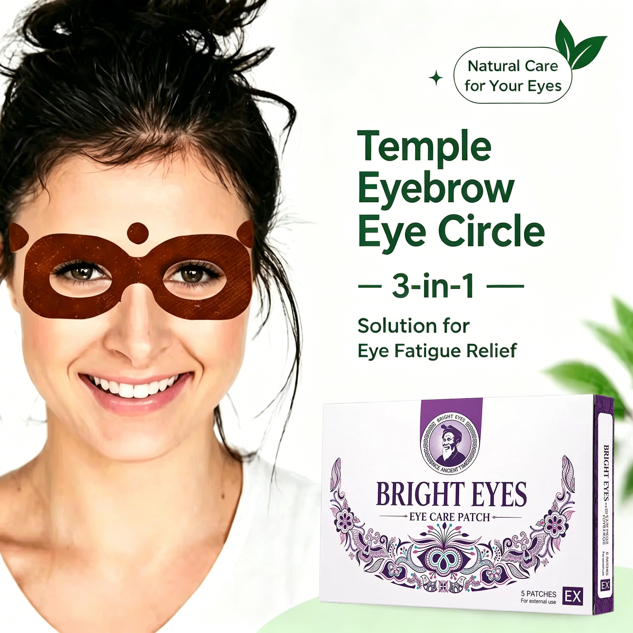 Brightening Natural Herbal Eye Care Patches with Borneol |5 Patches | Soothe Tired, Dry & Aching Eyes, Reduce Screen Fatigue & Temporary Blurred Vision
