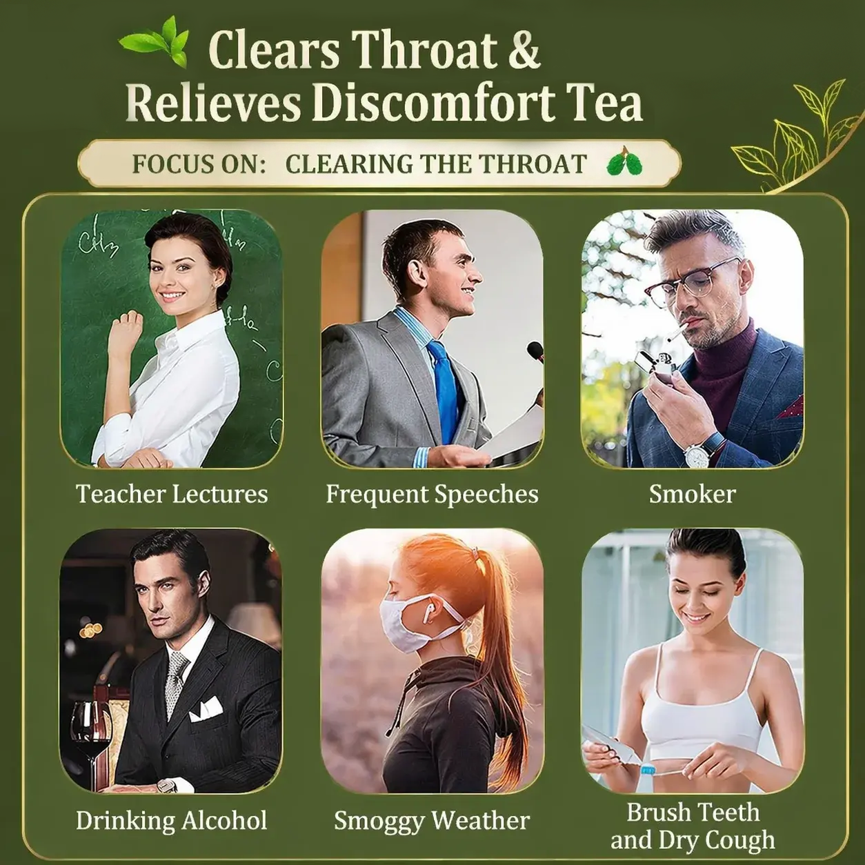 Throat Wellness Herbal Tea Sachets, All-Natural Multi-Botanical Infusion with Monk Fruit & Honeysuckle Blend, Supports Gentle Throat Comfort, Smooth Breathing & Seasonal Respiratory Relief for Teachers, Speakers & Smokers, 2g*30 Sachets