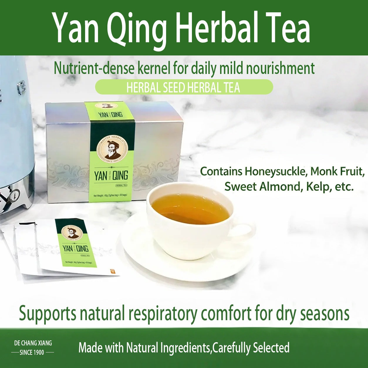 Throat Wellness Herbal Tea Sachets, All-Natural Multi-Botanical Infusion with Monk Fruit & Honeysuckle Blend, Supports Gentle Throat Comfort, Smooth Breathing & Seasonal Respiratory Relief for Teachers, Speakers & Smokers, 2g*30 Sachets