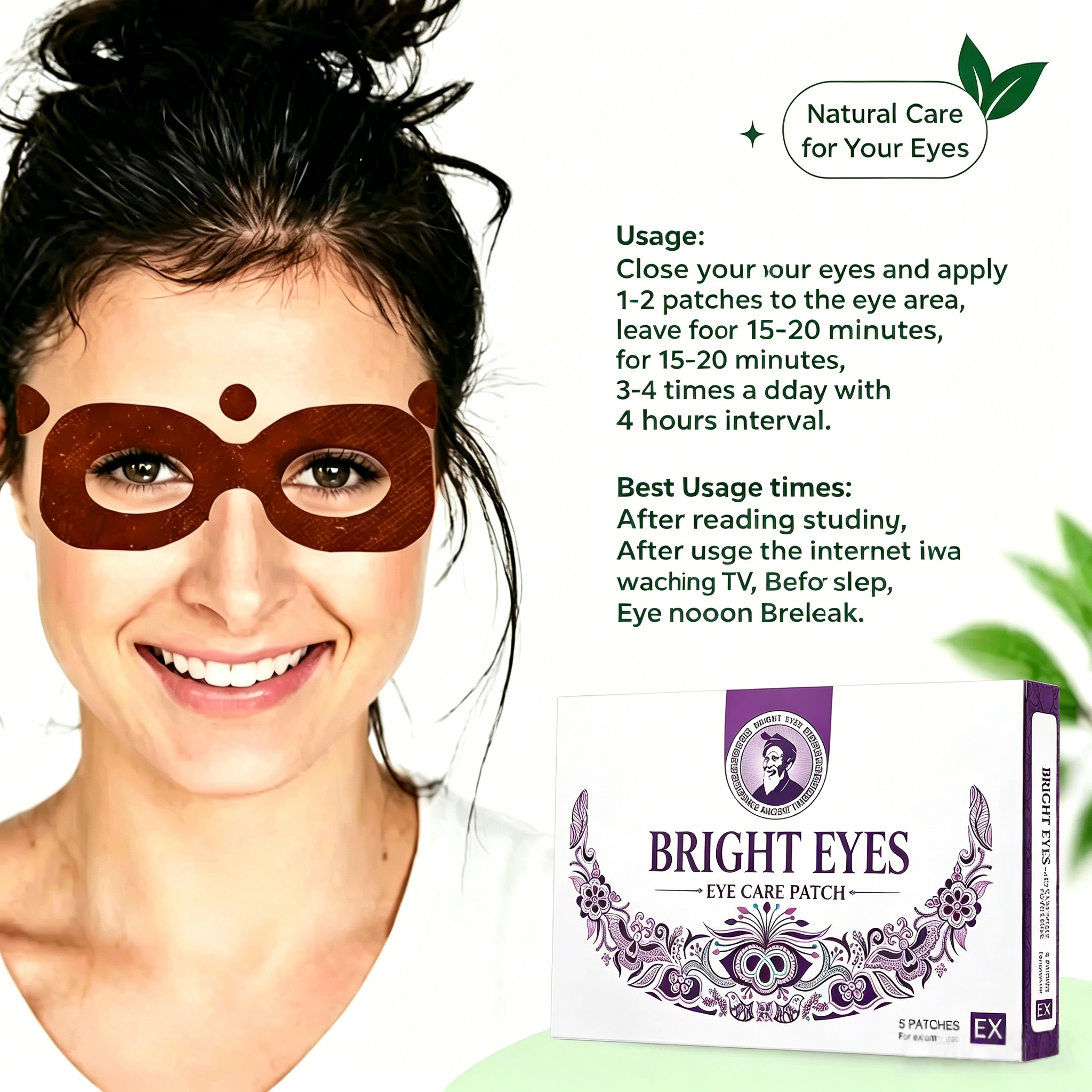 Brightening Natural Herbal Eye Care Patches with Borneol |5 Patches | Soothe Tired, Dry & Aching Eyes, Reduce Screen Fatigue & Temporary Blurred Vision
