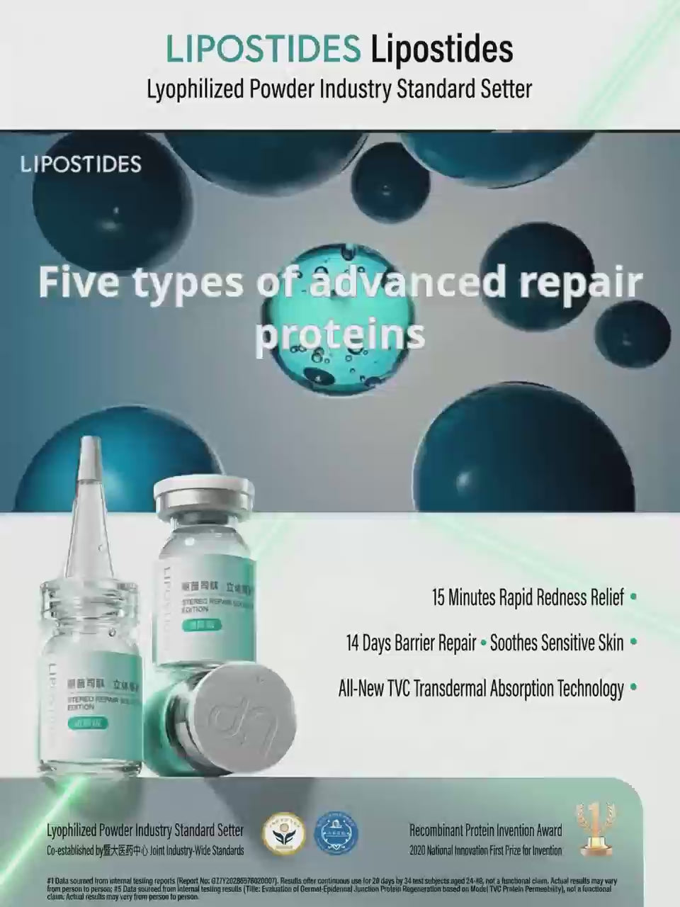 Stereo Repair Freeze-Dried Powder, 3-Pair Box,Patented Nano Collagen Lyophilized Ampoule Serum, TVC Transdermal Absorption Skin Barrier Rebuild Formula, 8 No Added Fragrance/Alcohol/Mineral Oil Repair Powder for Sensitive Acne Skin & Post-Beauty Treatment